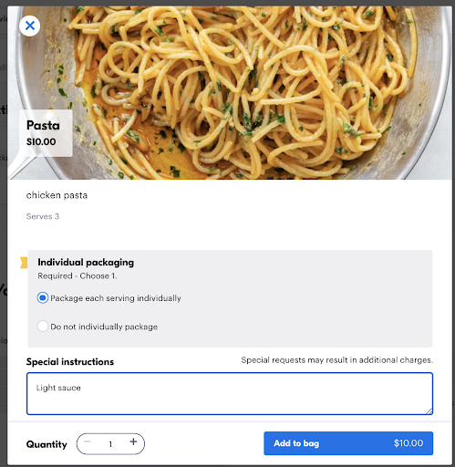 screenshot of catering option in the Grubhub app